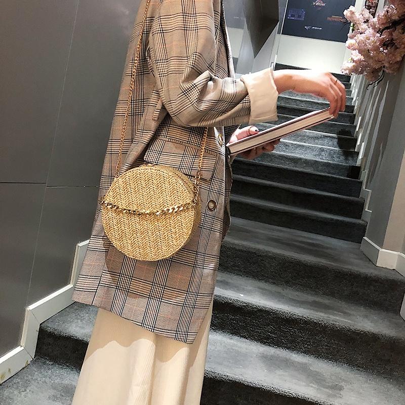 Round Woman's Shoulder Bag Handbag Bohemian Summer Straw Beach Bag Travel Shopping Female Chain Bags