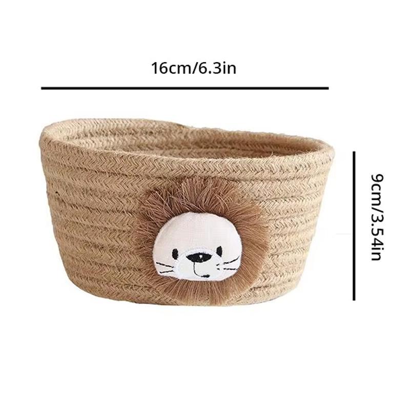 1Pcs Foldable Cartoon Animals Hand Woven Cotton Rope Storage Basket Kids Toys Desktop Organizer Sundries Storage Box 16x9CM