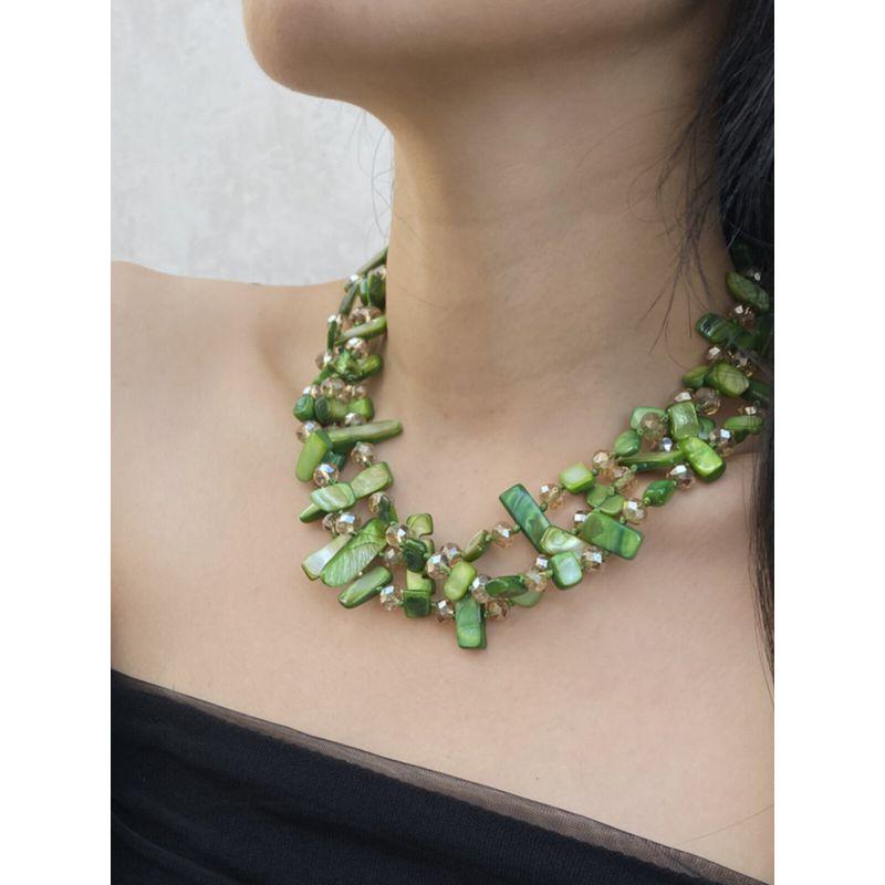 Fashion Retro Green Shell Multi-Layer Twin Necklace Bohemia Accessible Luxury Crystal String Beads Clavicle Chain Neck Chain Tide