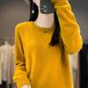 Women's Round Neck Hollow Out Wool Knit Sweater - Slimming Seamless Long Sleeve Pullover