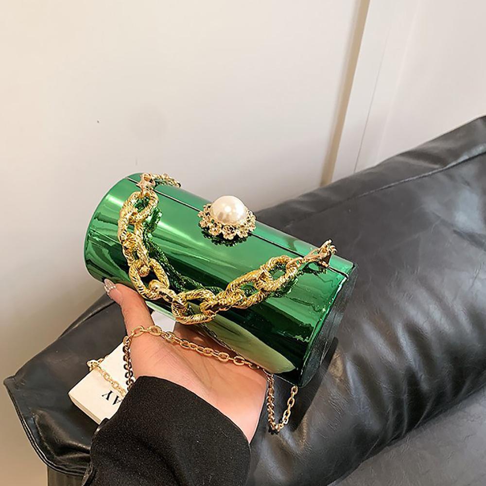 Light Luxury Party Women's Clutch Bag Temperament Versatile Chain Handbag New Bright Face Cylinder Single Shoulder Crossbody Bag