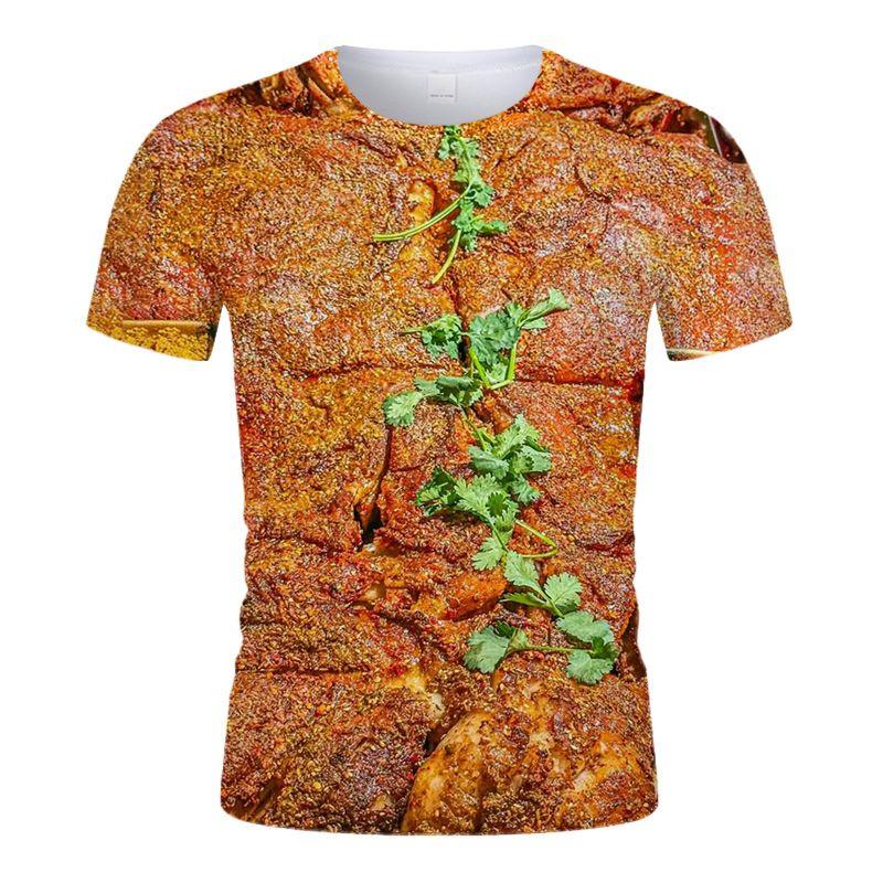Barbecue Squid Kebab Pattern T Shirt For Men 3D Printed BBQ T-shirt Round Neck Short Sleeve Tee Shirts Tops Street Loose Tshirt