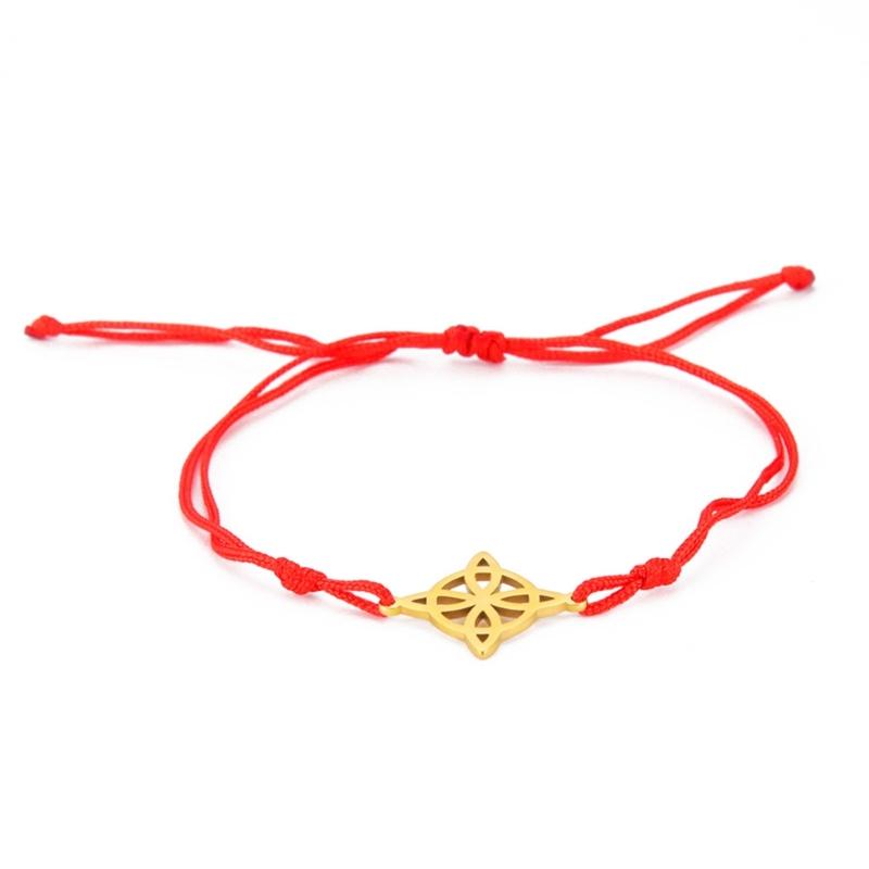 Pulsera de cordón rojo con dije de nudo de bruja, pulsera de amuleto de nudo de bruja de acero de titanio para mujeres y hombres, regalo de joyería de bruja Vintage