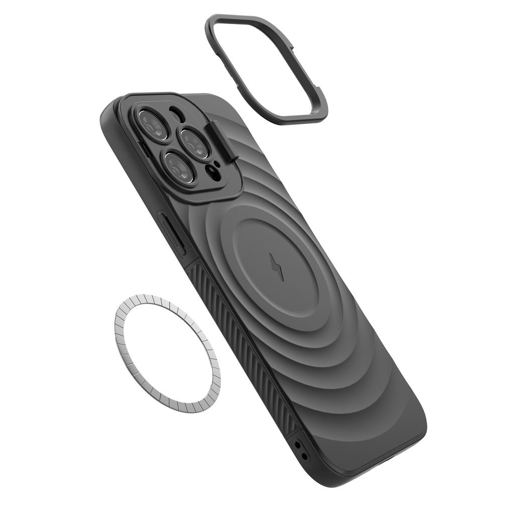 For iPhone 16 Pro Max Case PC Kickstand Ripple Texture TPU Phone Cover Compatible with MagSafe