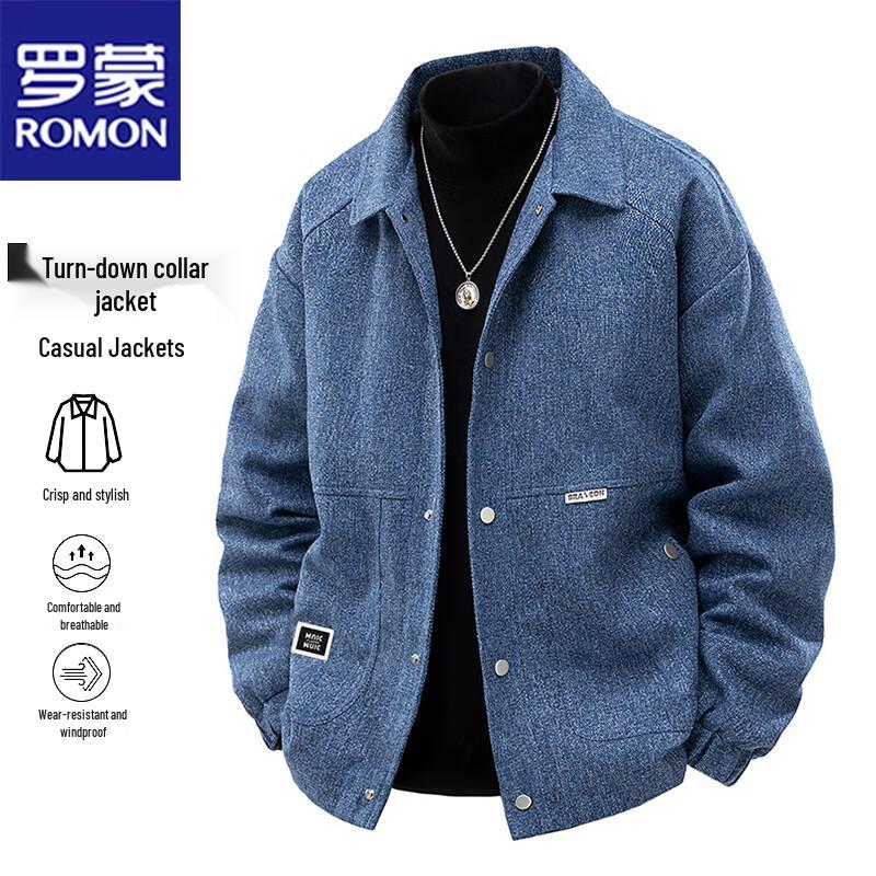 ROMON Men's Plus Size Casual Retro Lapel Jacket