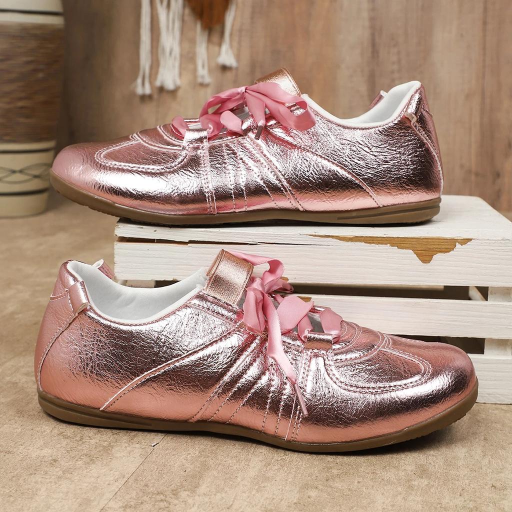 Fashion Fashion Gold Silver Women's Flat Sneakers Lightweight Soft Sole Casual Shoes Woman Comfortable Non Slip Pink Shoes Plus Size 43