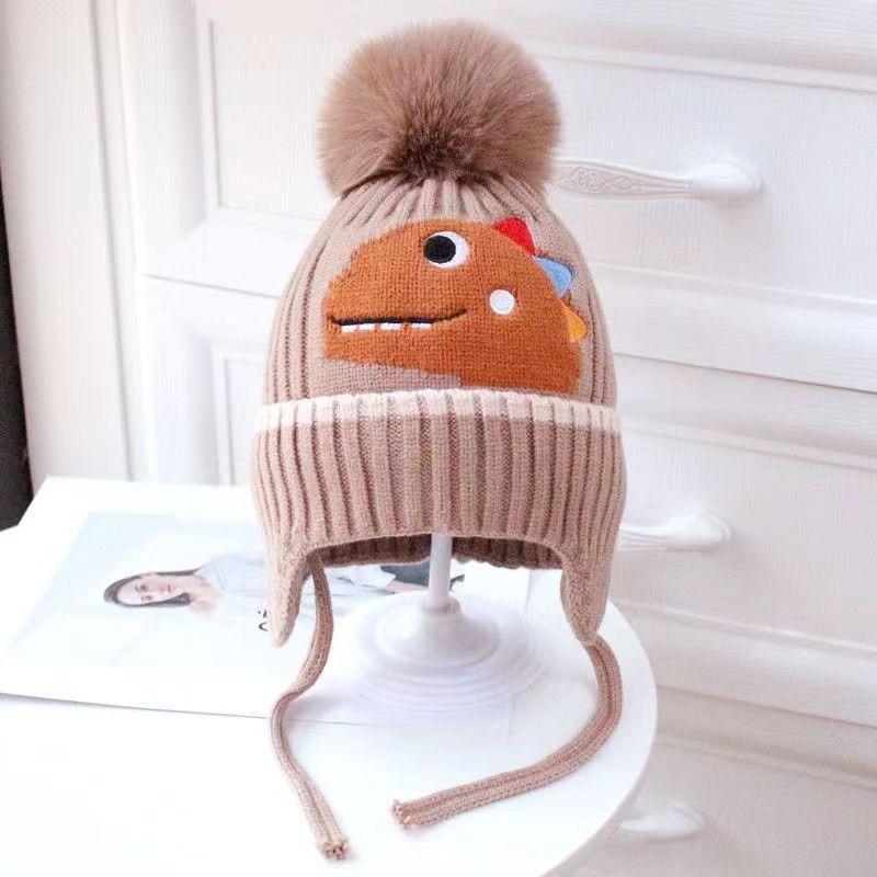 Cappellino invernale per neonato berretto a forma di orso coreano cappello invernale in lana a maglia per bambini berretto tinta unita cappello invernale per neonato con paraorecchie