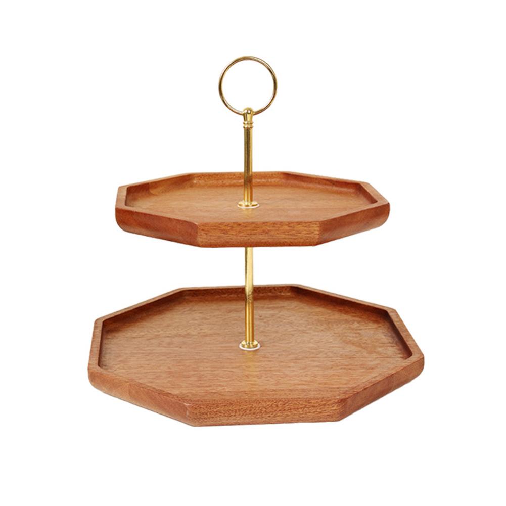 Wooden Tray Creative Double-layer Octagonal Cake Dessert Snack Display Stand Display Rack With Exquisite Handle Wood color#0