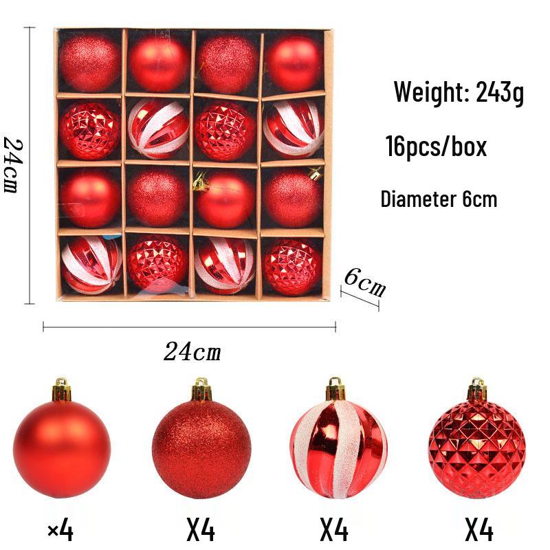 Christmas Glitter Painted Plastic Balls Set - Festive Decor Supplies Boxed