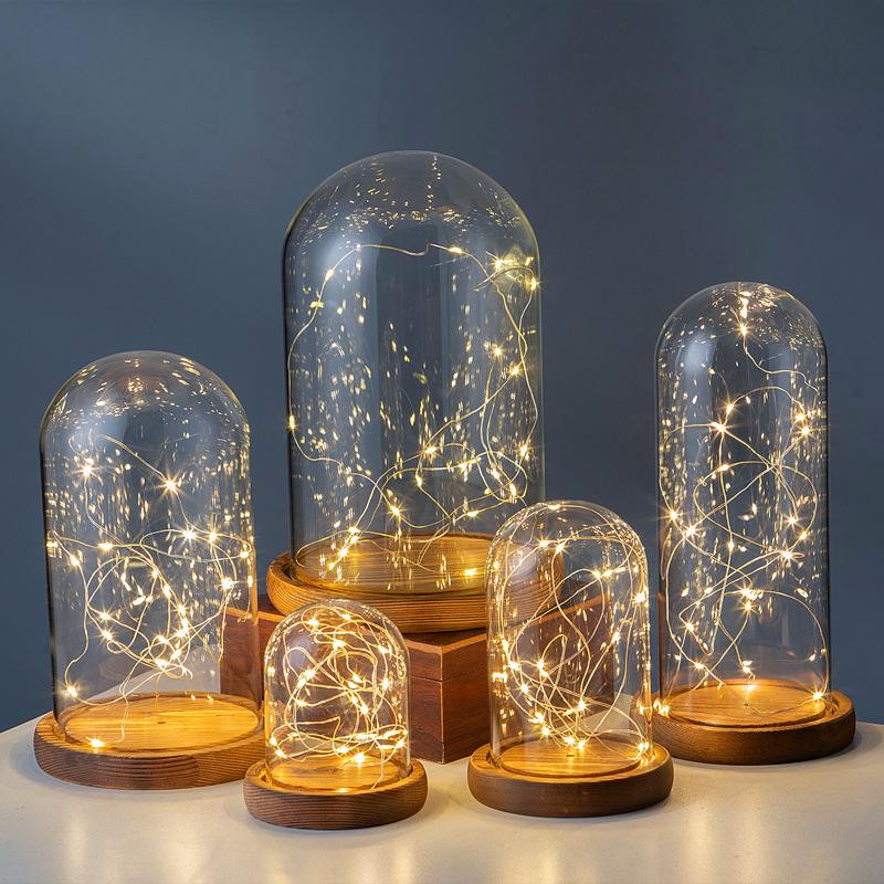 LED Sea Urchin Night Light with Preserved Flower in Glass Cover