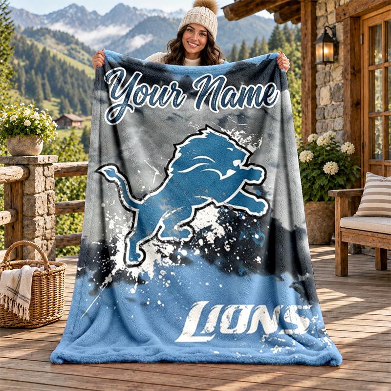 Detroit Lions Custom Name Flannel Blanket Personalized Soft Warm Plush Throw Blanket Customized Gift for Family Friends