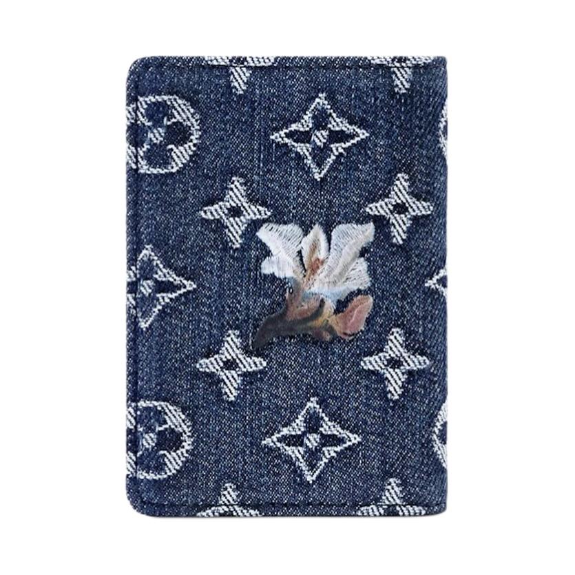 Louis Vuitton Pocket Organizer Denim Brand Letter Hot Stamping Denim Card Holder Regular Men Card Holder Blue M27560