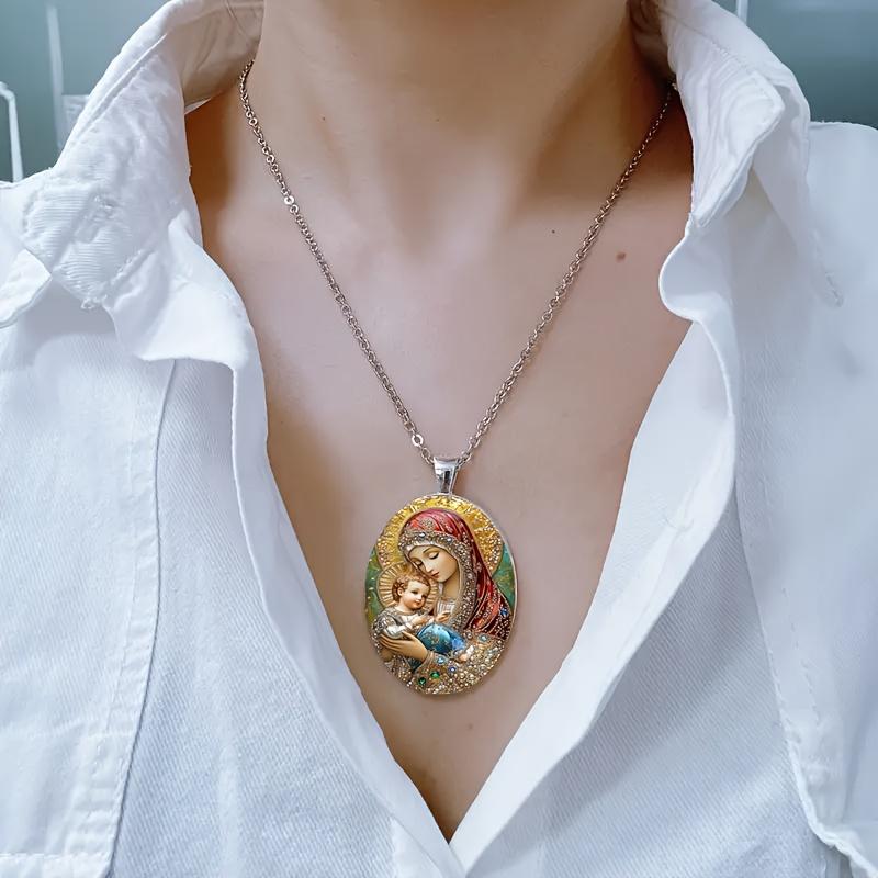 1 buc colier rafinat cu pandantiv oval din sticlă cu model de înger, accesorii de bijuterii romantice și la modă