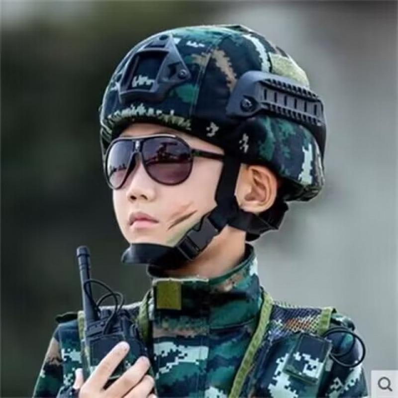 Tactical Children's Camouflage Helmet with Equipment - Military Fans Outdoor Cycling CS Explosion-proof Rail Version
