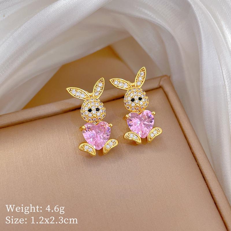 Titanium Steel Rabbit Necklace and Earrings Set - Light Luxury Micro-Inlaid Design for Banquets and Personal Style