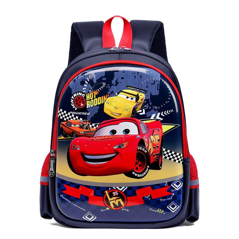 Cute Car Print Boys Backpack Large Capacity Comfortable Breathable Nylon School Bag