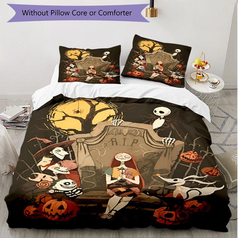 3pcs Duvet Cover Set (1*Duvet Cover + 2*Pillowcase, Without Core), The Nightmare Before Christmas Print Soft All‑Season Bedding Set, Home Bedroom Deco