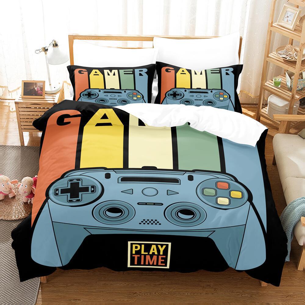 Cartoon Animation Digital Printing Keyboard Gamepad Bedding Three-Piece Microfiber Polyester Cotton Duvet