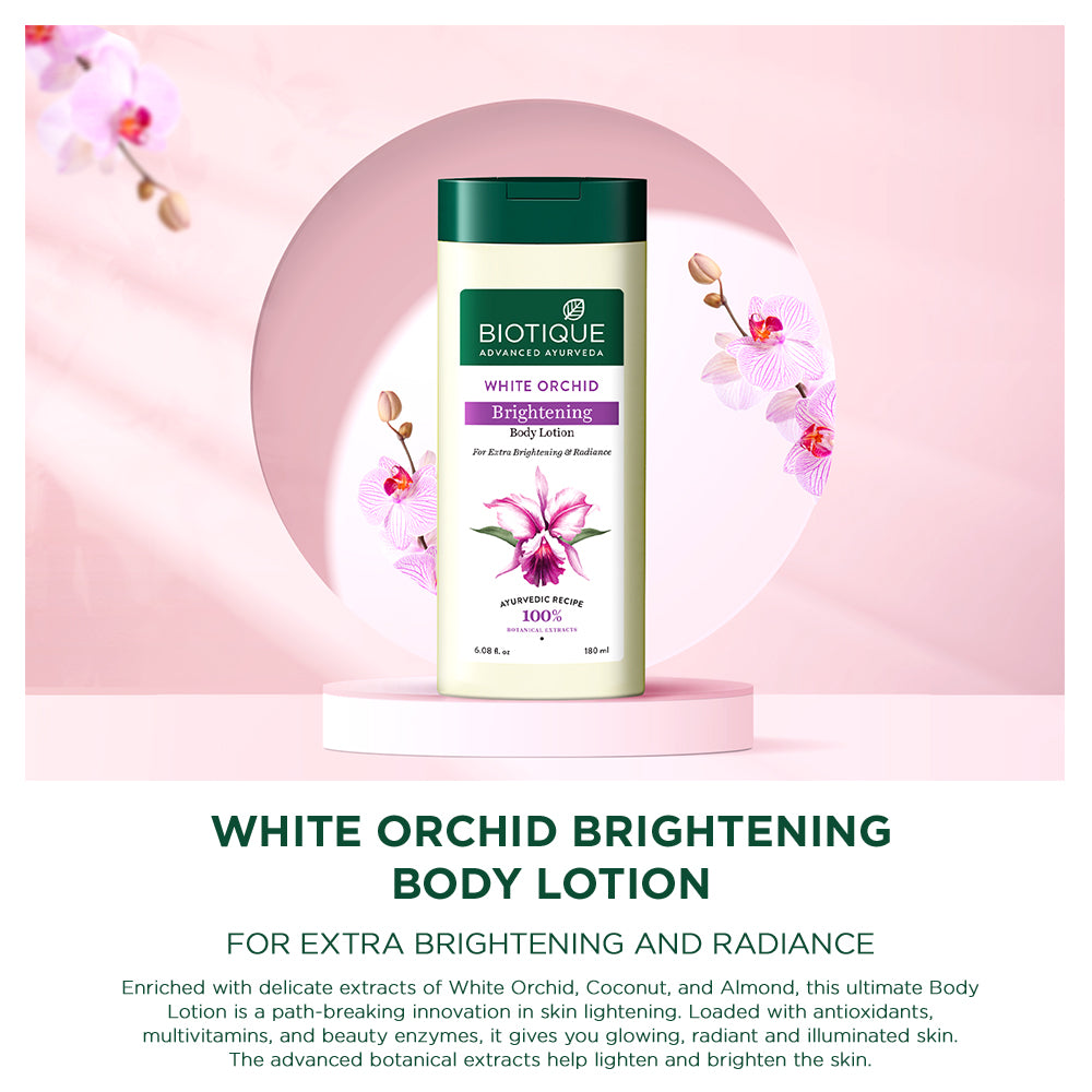 Biotique White Orchid Brightening Body Lotion 180ml For Glowing Skin Instant Radiance Tan Removal