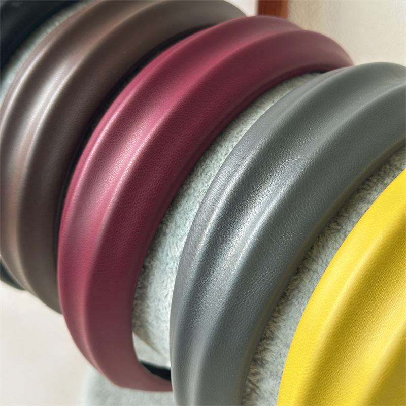 Korean Vintage Wide Hairband For Women PU Leather Solid Color Headbands Simple Temperament Elegant Hair Hoop Tie Hair Accessories Headwear