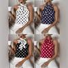 Polka Dot Print Halter Neck Tie Casual Women Blouse