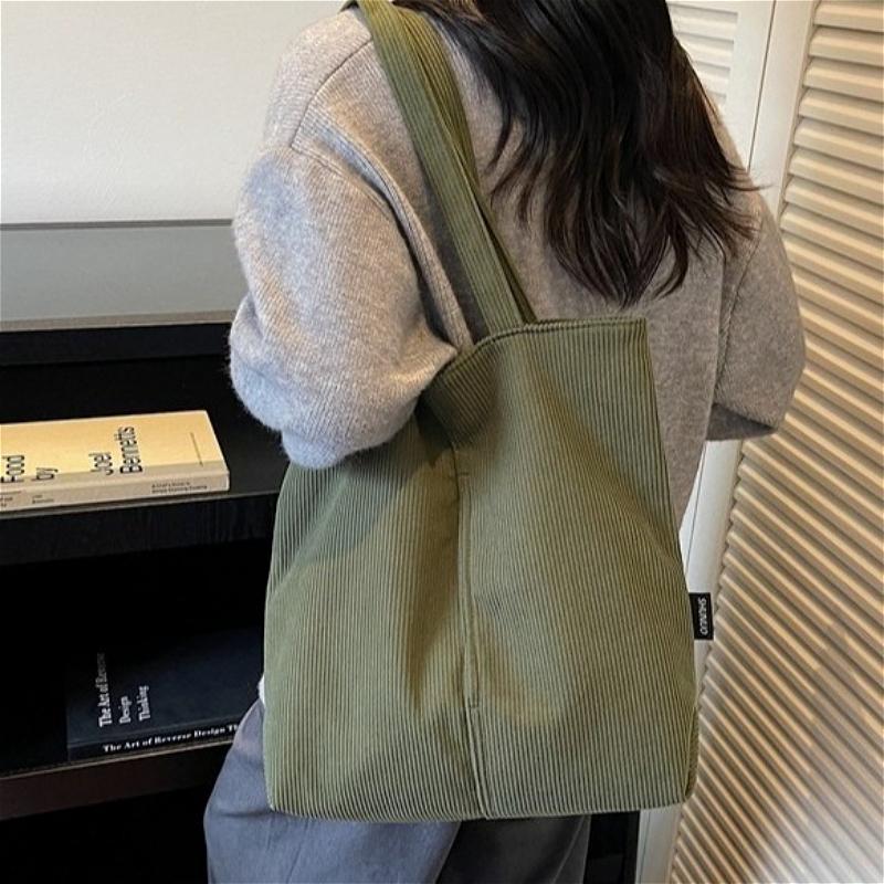 Vintage Corduroy Tragetasche für Damen Große Kapazität Schulter-Handtasche Lässige Tägliche Einkaufs-Reise-Tasche