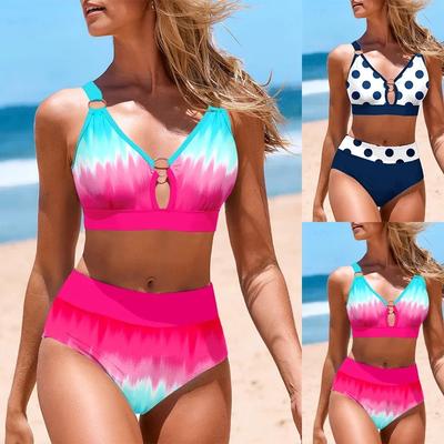 Sommer-Damen-Buntes Halo-gefärbtes bedrucktes Tank-Top-Shorts, zweiteilige Badebekleidung, Schnür-Sexy-Strand-Set, S-5XL