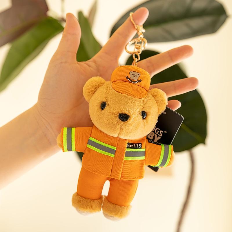 Cartoon Police Bear Plush Pendant Traffic Police Activity Gift Firefighter Bear Keychain Backpack Hanging Decoration