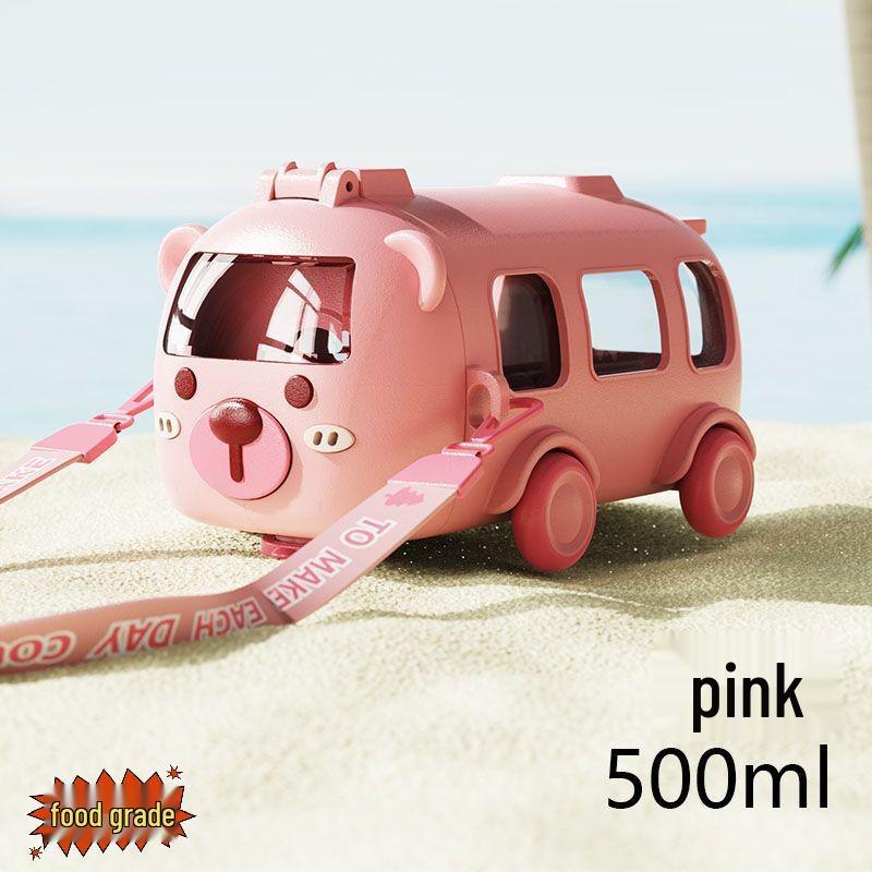 Children's Cartoon Bus Straw Cup for Kindergarten & School