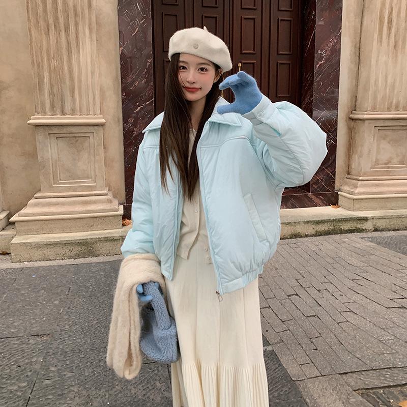 

Women s Winter Notch Collar Loose Short Casual Down Jacket S светло-синий