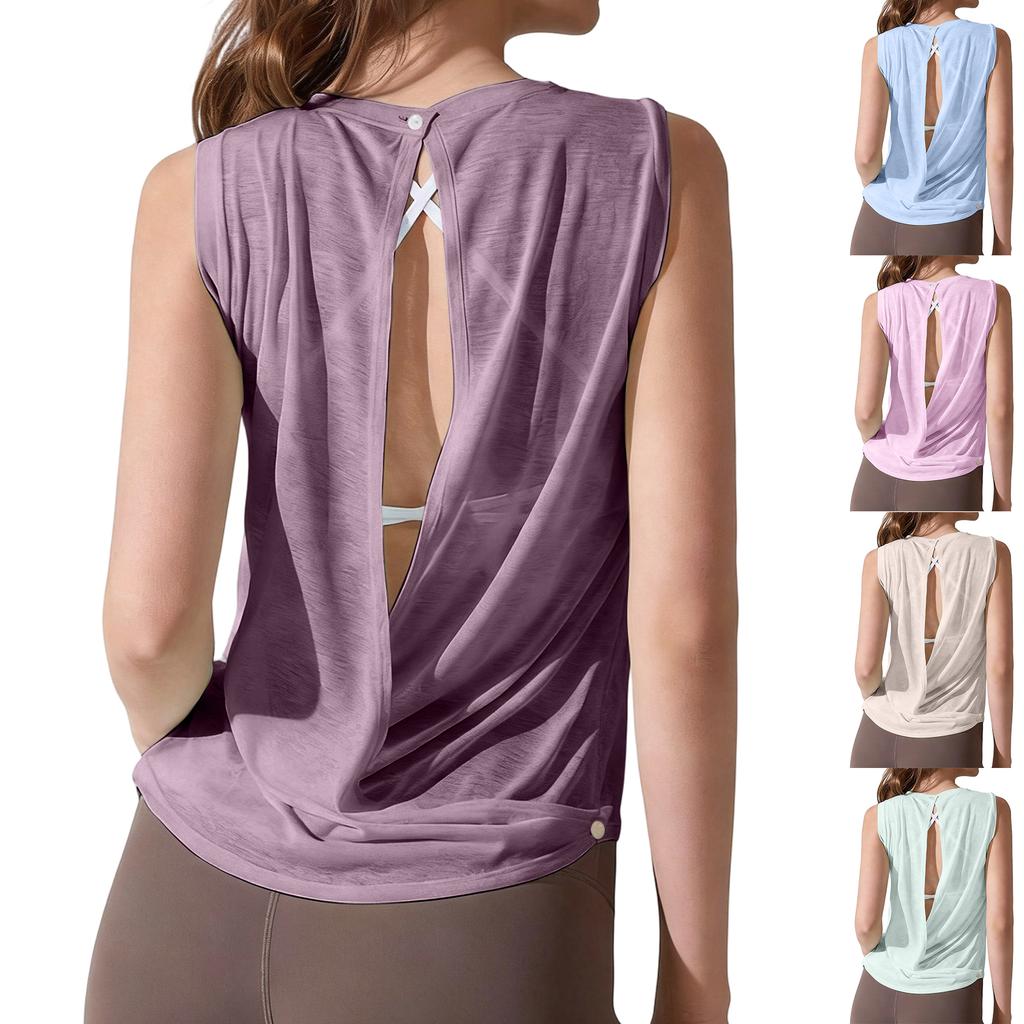 Women’s Lightweight Sleeveless Workout Top Breathable Quick Dry Open Back Athletic Tank for Yoga Pilates Running Fitness