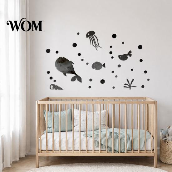 Non Damaging Wall Stickers for Home 1 Set Marine Life Decals, Acrylic Mirror Fish Conch Stickers, Self Adhesive Ocean Theme Decor Waterproof