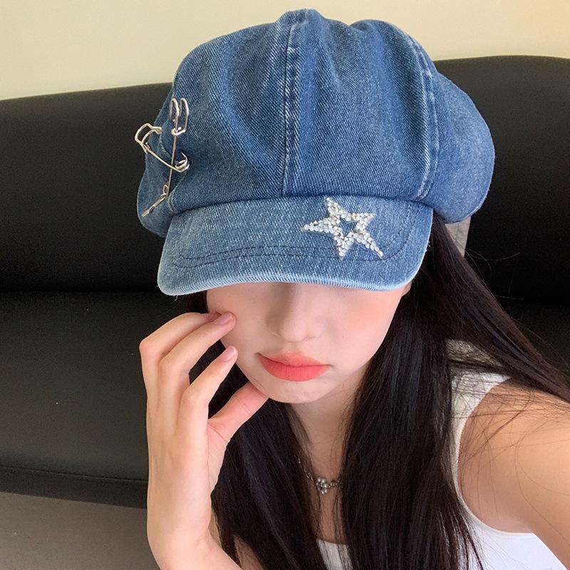 Cowboy Star Cloud Hat Spring And Summer Washed Beret Women'S Big Head Circumference Showing Face Ducktongue Bud Hat