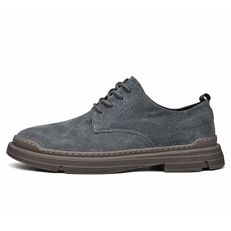 Fashion Retro Genuine Leather Men Shoes Casual Non Slip Wear Resistant Suede Daily Business Shoe Hot Sale Round Toe Low Top British Styl