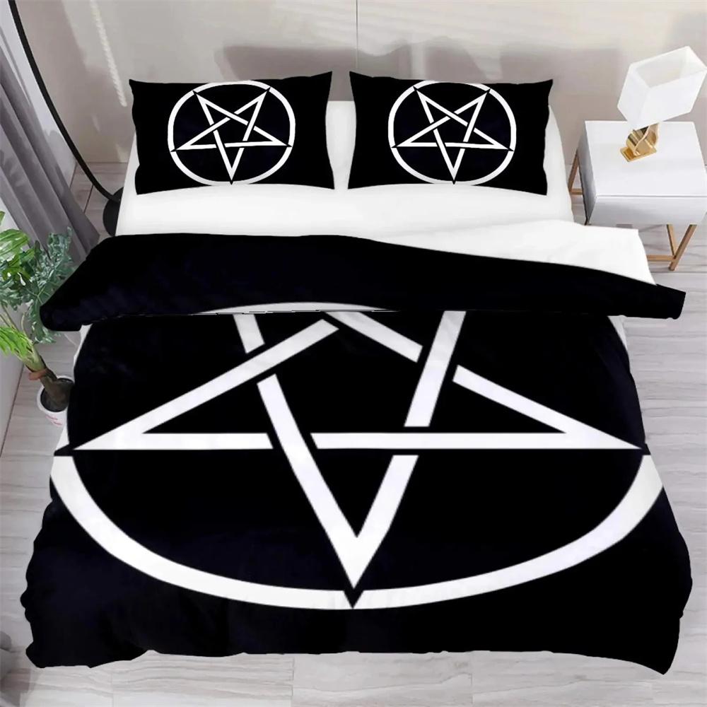 Baphomet Duvet Cover King Queen Size Pentagram With Demon Satanic Goat Head Bedding Collection For Boy Men Horror House Comforter Cover