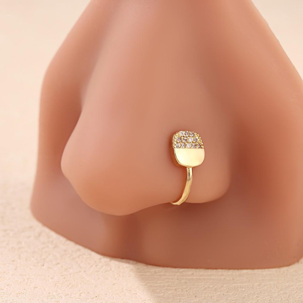 Europäischer Kupfer Zirkonia U-förmiger Clip-On Nasenring Schmuck brown
