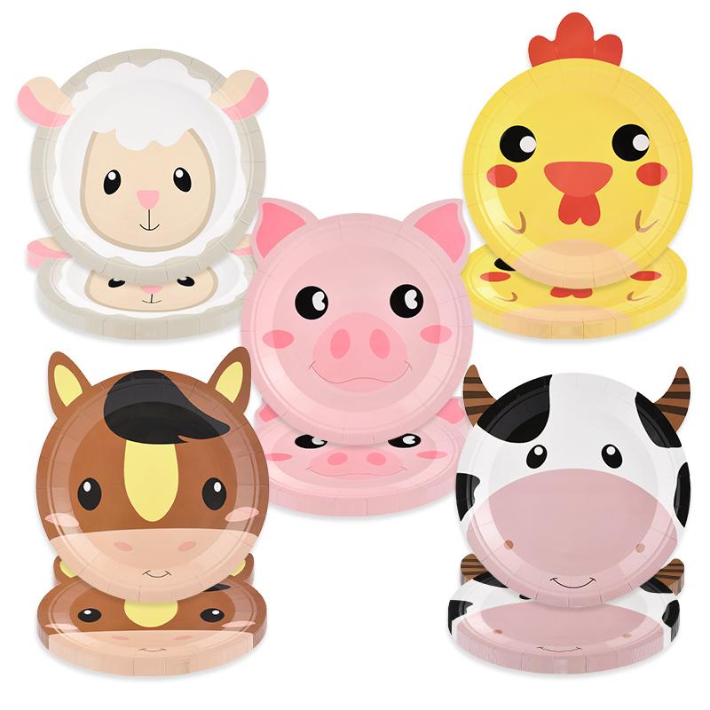 10pcs Farm Animals Party Disposable Paper Plates Pig Cow Sheep Shaped Food Tray Tableware Kids Birthday Party Favors Supplies