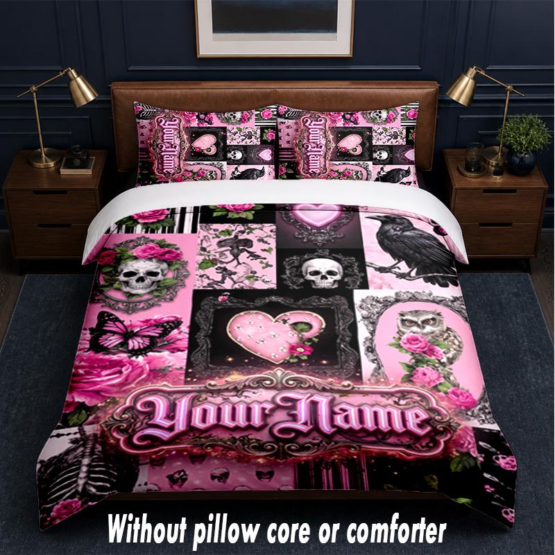 Valentine Love Theme Custom Text Or Name 3Pcs Bedding Set,1 Flat Sheet & 2 Pillowcases Personalized Home Bedding