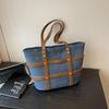 Contrast Color Denim Fabric Tote Bags Women Fashion Large Capacity Handbags Vintage Versatility Commute Shoulder Bags