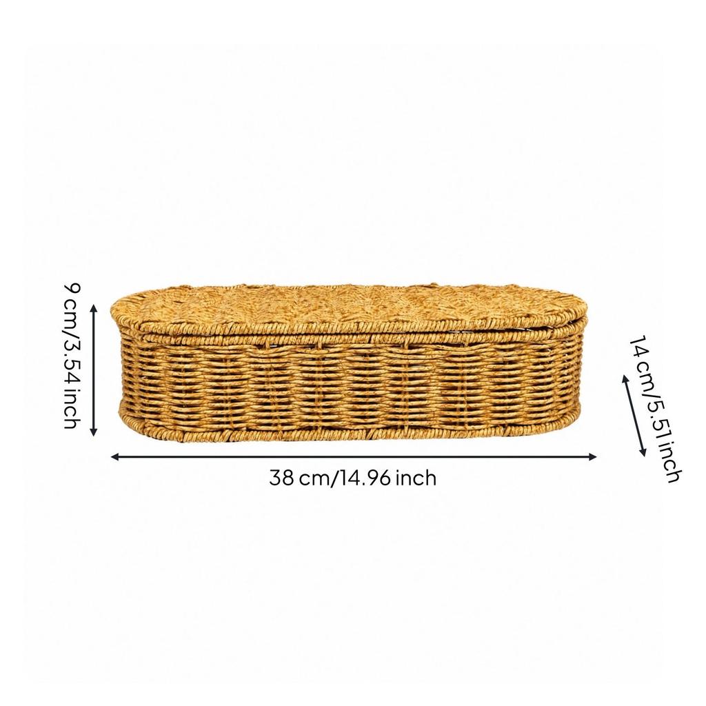 Oval Handwoven Storage Box with Hinged Lid Space-Saving for Tabletops