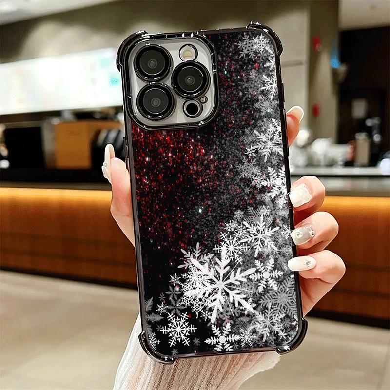 Snow Snowflake Winter Cold Plating Phone Case For Iphone 16 17 Pro Max Air 16E 14 15 Plus 12 13 Mini Anti-Fall Airabag Cover
