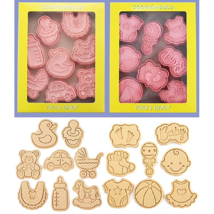 16PCS Babies Series Biscuit Moulds PP Material Push-type Frosting Cookie Molds