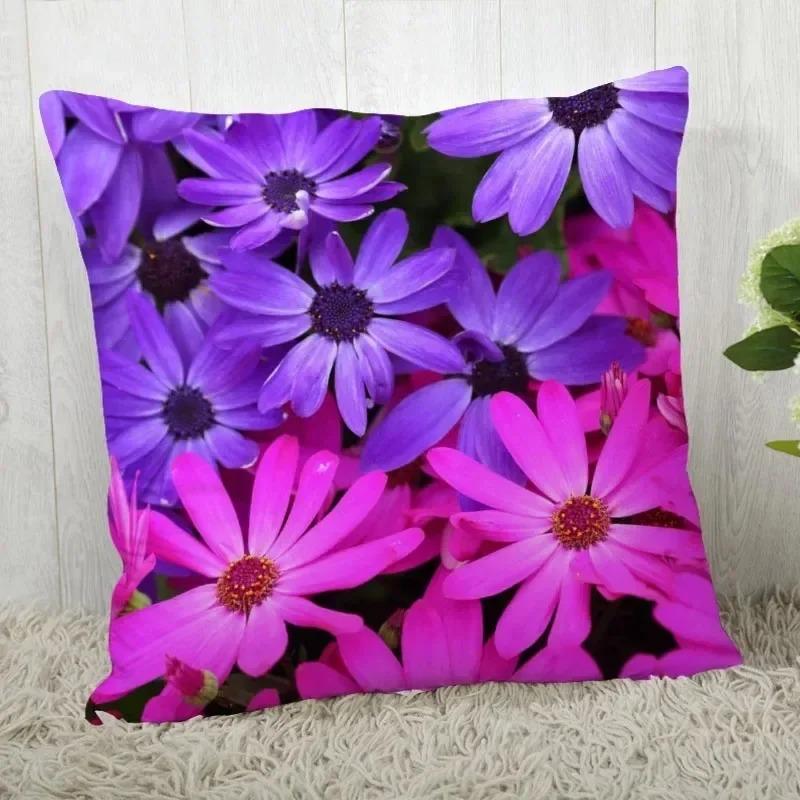 Purple Flower Pattern Decorative Pillowcase Car Sofa Square Cushion Pillowcase