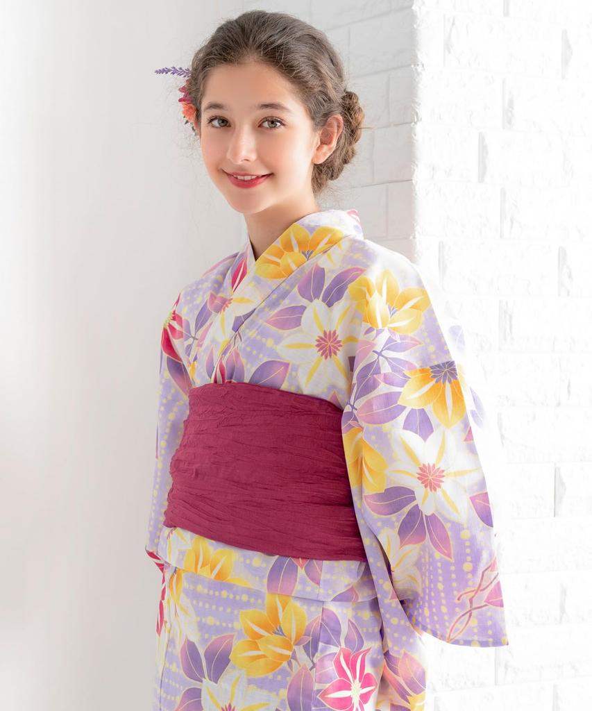 Zestaw Yukata Junior Retro Splot Zmiany 3-częściowy Zestaw Heiko C Dziewczęcy Słodki [KYOETSU] (Yukata, Obi, Geta) (140cm, 5. Niewola)
