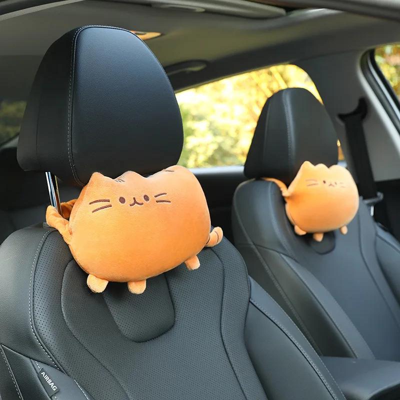 1 Pair Cartoon Cute Cat Car Seat Headrest Plush Pad Safety Pillow Creative Corgi Car Neck Pillow Kawaii Car Accessories Interior