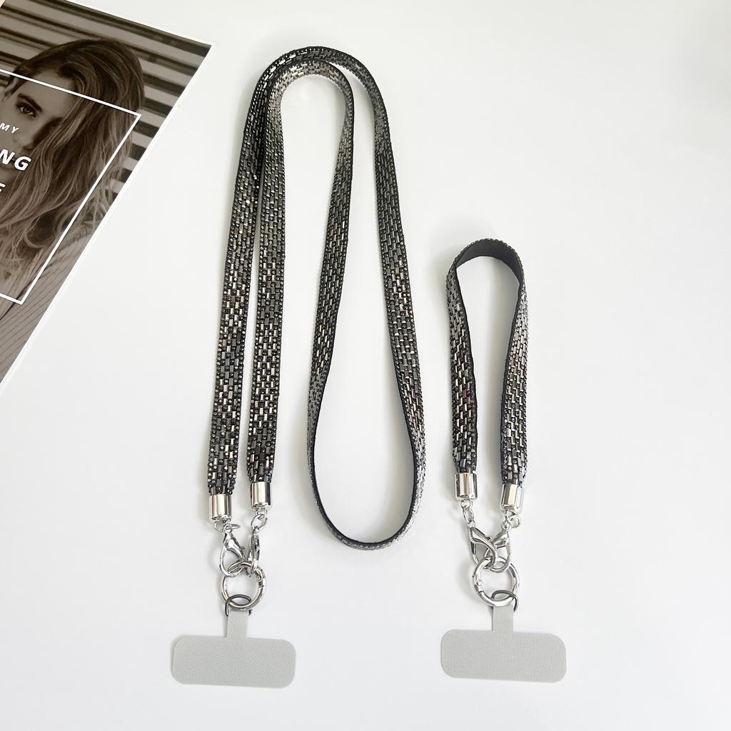 Mobile Phone Lanyard Crossbody for Women, Fashionable Flash Diamond Wide Strap, Long Outdoor Phone Case with Side Back Option