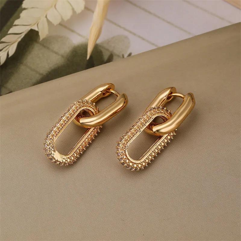 Stainless Steel Fashion Gold Color Geometric Square Hoop Earrings For Women Huggie Punk Hip-Hop Metal Round Circle Party Jewelry