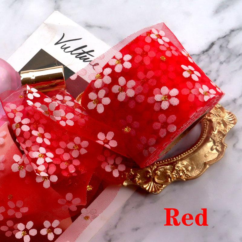 6cm 5Yards Floret Tulle Daisy Ribbon Roll DIY Handmade Craft Hair Ornament Baking Cherry Blossoms Printed Mesh Fabric Supplies