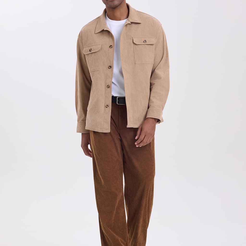Men's Corduroy Double Pleated Straight Leg Dress Pants Relaxed Fit Comfortable Casual Trousers Fall Winter