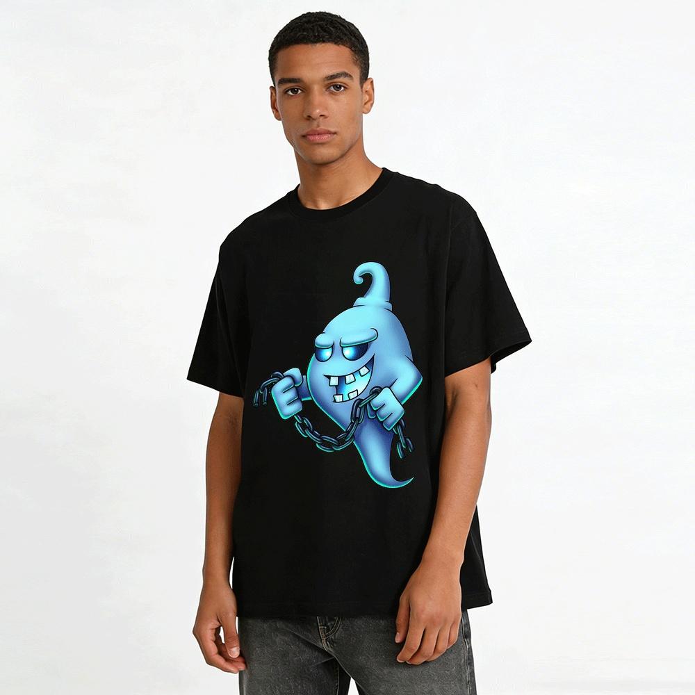 Spooky Chain-Breaking Ghost Graphic Casual Top Pure Cotton T-shirt
